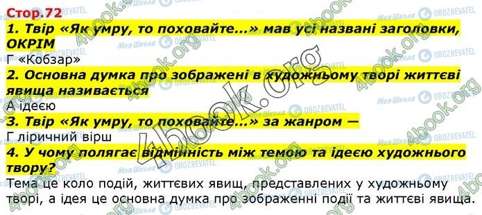 ГДЗ Українська література 7 клас сторінка Стр.72 (1-4)